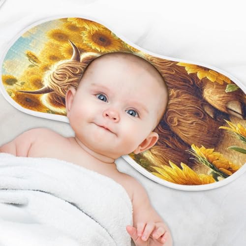Highland Cow Sunflowers Baby Burp Cloths Absorbent Muslin Soft Burp Cloth Rags Cotton Burp Clothes for Boy Newborn Girl Unisex 1 Pack 22x11 Inches4