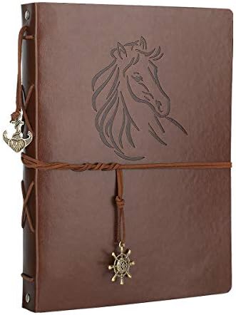 AIOR Leather Photo Album, 11 x 8.3 Inches 60 Pages DIY Scrapbook Album Black Blank Craft Paper, Vintage 3 Ring Binder Scrap Book Hardcover for Anniversary Graduation Birthday Gift (Horse)