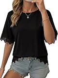 Dokotoo Womens Short Sleeve Tops Summer Casual Oversized Tshirts Lace Off The Shoulder Basic Tee Shirt 2026 Fashion Clothes Black 1X