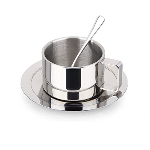 Coffee Cup Set - Bluelasers Double Wall Stainless Steel Coffee Cup Mug Espresso Cup Cappuccino Cups with Saucer and Spoon,200ML