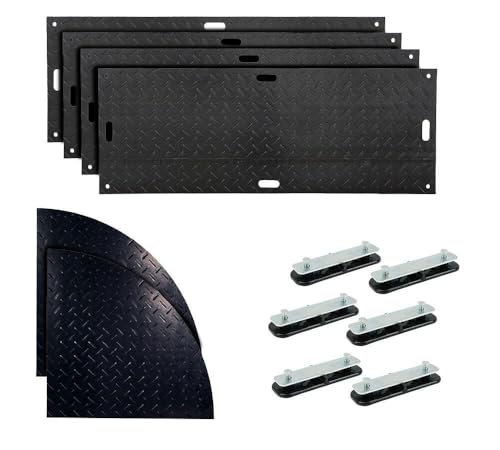 Mytee Products Black Ground Protection Mats – 4ft (W) x 8ft (L) with 4'x4' Heavy-Duty Curved Mats and Single Connectors, Two-Way Locking System