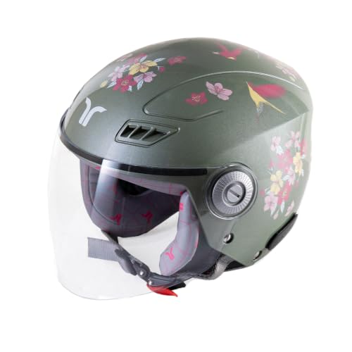 Image of TVARRA Blossom ISI Certified Women's Open Face Helmet Designer Helmet, Lightweight and Rainproof, Crafted for Women, Extreme Comfort Fit with Clear Visor (Jade Green, S /M: (55-56) cm)