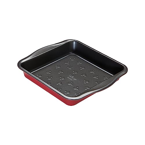 Prestige Disney Bake with Mickey Mouse Moule à gâteau carré anti-adhésif en acier carbone Rouge et noir 22,9 cm