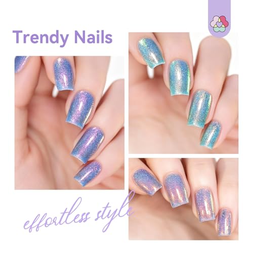 Image of SAVILAND 18-Free Pearl Nail Polish Set: Fast Dry Nail Polish 6 Colors Iridescent Blue Pink Orange Purple Glitter Chip Resistant Holographic Fingernail Toes Polish Gift for Women Home DIY 10ml
