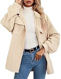 Peaceglad Women's Solid Color Casual Flannel Pea Coat Long Sleeves Lapel Single Breasted Jacket Outw