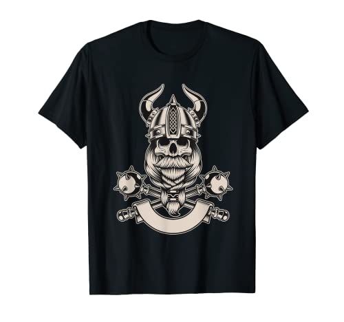 Bearded Viking Skull Warrior Scandinavia Valhalla Thor Gift T-Shirt