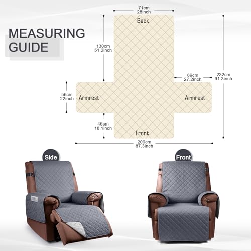 Image of KinCam 100% Waterproof Oversize Recliner Chair Cover, Reclining Couch Covers for Pets, Dogs, Recliner Couch Slipcover Furniture Protector with Elastic Straps for Kids, Dark Gray