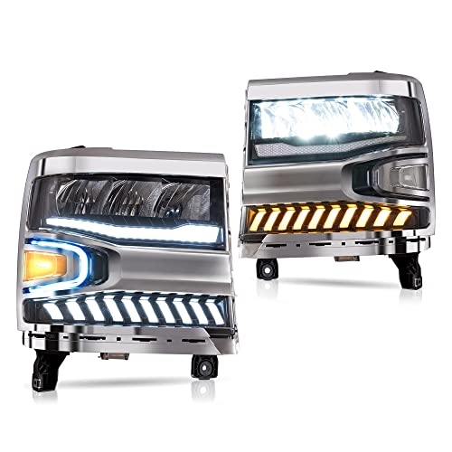 VLAND LED Reflective Bowl Headlights Compatible for [ 2016-2018 Chevrolet Silverado 1500] With Breath & Dynamic Startup Animation Sequential Turn Signal Clear Reflector