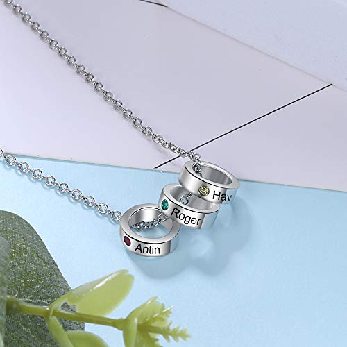 Gemszoo Personalized Men Name Necklace With Simulated Birthstone Engraved Name Beads Charm Necklace Birthday Gift For Boys Boyfriend Father's Day (3 Beads) #TOP6