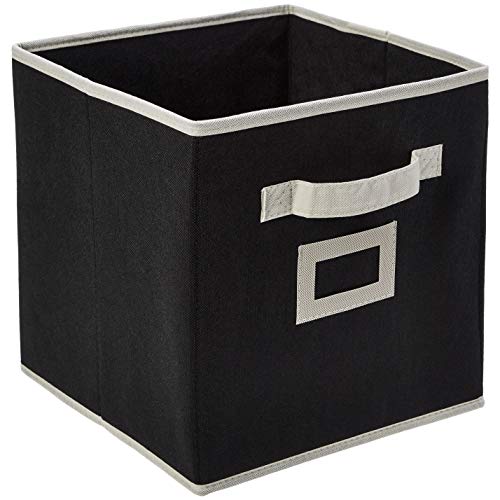 Image of Amazon Brand - Solimo Plastic 3 Piece Storage Basket Set, Brown & Amazon Brand - Solimo Fabric Foldable Storage Organiser, Black