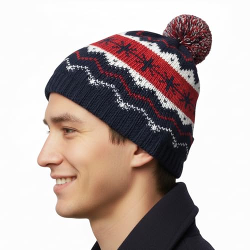 Kevin McCallister Beanie Hat - Christmas Movie Snowflakes Blue Knit Winter Cap - New York Costume