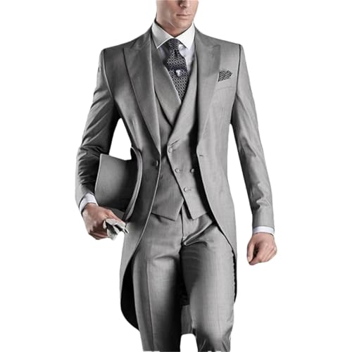 Conjunto de 3 piezas para hombre, para fiesta, graduación, padrinos de boda, formal, para negocios, boda, esmoquin, chaqueta, pantalones y chaleco, Gris claro 9, XXL