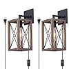 Viluxy wood wall sconces retro industrial rectangle bedside wall sconce plug in cord with switch lighting fixture black wall lamp for bedroom hallway entryway passway dining room 2 pack  urban country home decor