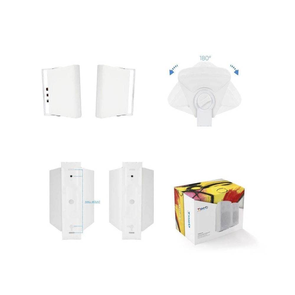 TooQ TQOWS-01W - Enceintes murales Autonomes, Puissance de Sortie RMS: 2x30W, Fréquence: 70Hz-16Khz, 2xRCA, 1x Jack 3.5, contrôleurs de Volume, Blanc