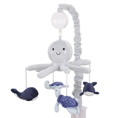 Image of NoJo Plush Octopus Gray and Navy Whales and Sea Turtles Musical Mobile