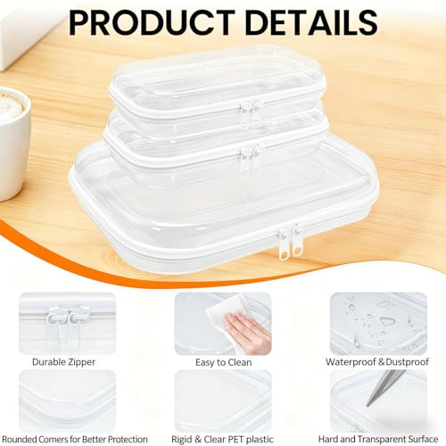 Image of Thickened clear hard shell zipper case,Professional-Grade Plastic Clear Zipper Pencil Case, Toiletry Pouch, Travel Organizer, Cosmetic Bag, Toy Storage Bins (1L+2M)