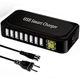 USB Ladegerät Mehrfach, Ziwodiv 8-Port USB Ladegerät, Multi Ladestation Mehrere Geräte mit LED Bildschirm, USB Netzteil für iPhone 13/12/11/Pro/Max, iPad, Apple, Samsung Galaxy S21, Pixel 6-Schwarz
