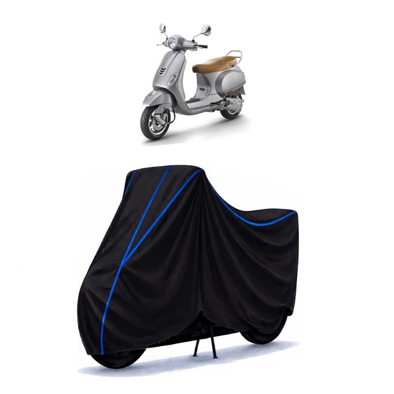 Image of Scooty Cover Water Resistant for VXL BS6 | Universal Scooter & Bike Cover | Heavy Duty UV Protection | Dust, Rain & Scratch Protection | Elastic Fit All Weather Indoor Outdoor | Black with Blue Piping