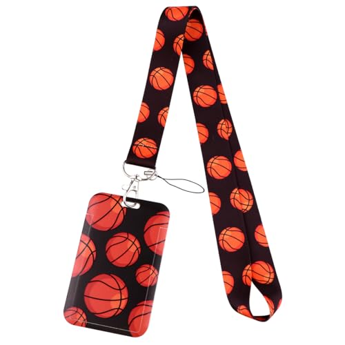 RuiChy IDカードホルダー ネームホルダー 縦型 首掛け 社員証ケース カード2枚収納 吊り下げ名札 球技の模様 カード入れ 通学通勤 名刺 展示会 イベント用 教師 従業員 カード プロテクター (バスケットボール)