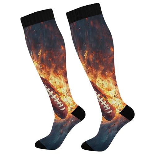 Burbuja American Fire Football Compression Socks for Women Men (20-30mmHg), Knee High Socks Circulation Support for Sport Running Hiking Nurse, 1 Pair