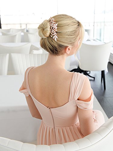 Mariell Rose Gold Designer Bridal Hair Comb Wedding Headpiece - Hand-Painted Leaves, Crystals & Pearls #TOP2