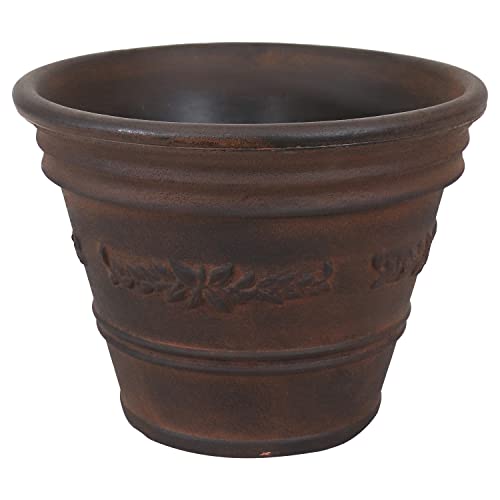 Sunnydaze Laurel 13-Inch Indoor/Outdoor Double-Walled Polyresin Planter With Uv-Resistant Rust Finish #TOP1