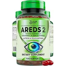BLIVA AREDS 2 Eye Vitamins & Mineral Supplement - Lutein and Zeaxanthin, Vitamin C & E, Zinc & Copper - Healthy Eye Support Supplements - 100 Softgels