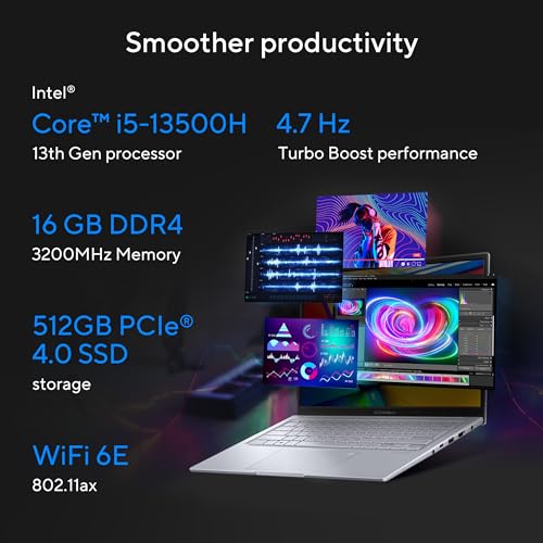 Image of ASUS Vivobook 14X OLED, Intel Core i5-13500H 13th Gen, 14 inch (35.56 cm) 2.8K 90Hz OLED, Creator /Gaming Laptop (16 GB RAM /512 SSD /4GB GeForce RTX 3050 /Win11 / /Backlit / /Silver /1.45 kg),K3405VCB-KM541WS