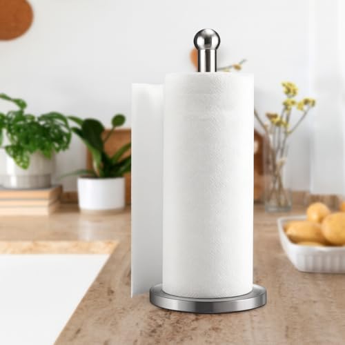 Image of Vintageware Tissue Paper Holder Countertop, Standing Tissue Paper Roll Holder for Kitchen Bathroom, Paper Towel Holder Stand with Weighted Base, Stainless Steel Tissue Paper Holder (Silver, Style-1)