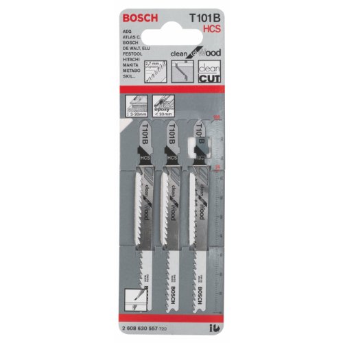 Bosch Accessories Professional 3 x Lames de scie sauteuse T 101 B Clean for Wood (pour Bois tendre, coupe droite, Accessoire Scie sauteuse) Multicolore 3 - 30 mm