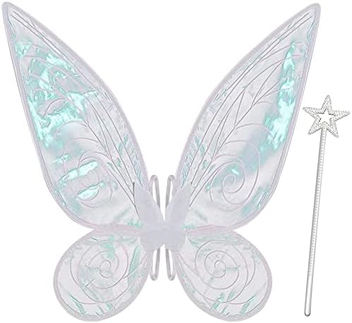 quescu Fairy Wings for Adults,Butterfly Wings for Girls,Angel Wings,Fairy Costume for Women Halloween Dress Up Party Favor (White)