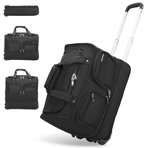 Bolsa de Viagem com Rodinhas, Mochila com Rodinhas Adulto Grande 50 Litros Expansível, Bolsa de Viagem Grande, Dobrável, Compactável, Mala Flexível e Macia, Preto