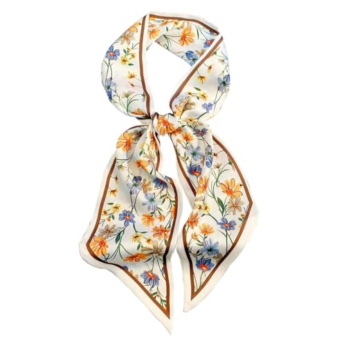 1pc White Background Small Flower Long Strip Scarf For Spring And Summer, Paired With Shirt Ribbon, Multifunctional Waist Belt, Headband, High-end Printed Scarf2