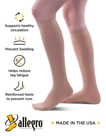 Image of Allegro 20-30 mmHg Firm Knee High Compression Stockings for Men and Women | Support hose with durable fabric and full toe coverage for comfortable everyday wear during work, travel and active days