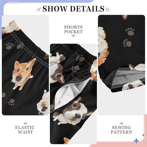 Boys' Pants Cute Dog and Paws Black Long Bottoms Jogger Pants Elastic Waist Trousers with Pockets S-XL4