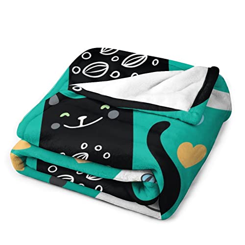 Couverture polaire chaton noir vert jeté de lit salon chic - 4