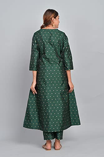 Image of Riara Art Silk Women Long Anarkali Kurti with Pant Polka Dot A-line Ladies Ethnic Wear Dress