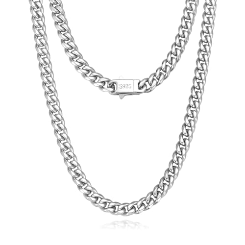 KRZ Silver Cuban Link Chain for Men 5mm Miami Chains for Men Stainless Steel Chains 925 Sterling Silver Necklace for Men and Women Jewelry