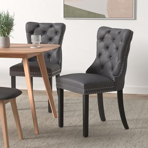 civama-Velvet-Dining-Chairs-Set-of-4-Upholstered-Tufted-Dining-Chairs-with-Nailhead-Trim-Back-Pull-Ring-Nikki-Collection-Elegant-Armless-Kitchen-Chair-with-Solid-Wood-Legs-Dark-Grey civama Velvet Dining Chairs Set of 4 Upholstered Tufted Dining Chairs with Nailhead Trim Back Pull Ring Nikki Collection Elegant Armless Kitchen Chair with Solid Wood Legs Dark Grey