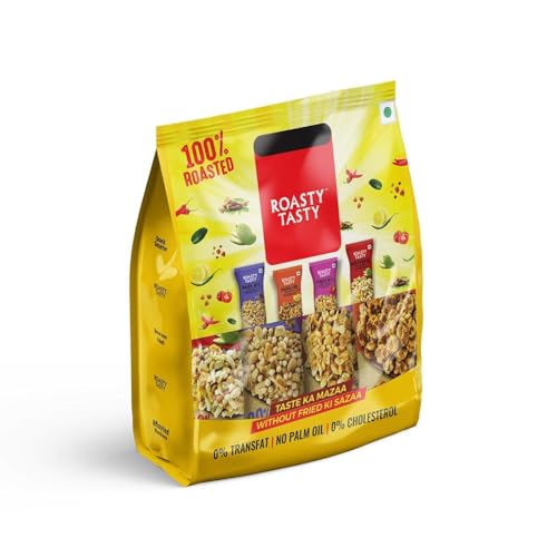 Image of Roasty Tasty Assorted Namkeen Combo | Roasted Millet Snacks Pack | Palm Oil-Free, No Cholesterol, No Trans Fat Snacks, Namkeen & Roasted Chana I Replacement to fried namkeen, potato chips, bhujiya | Healthy Snacks for Weight Management | Pack of 10