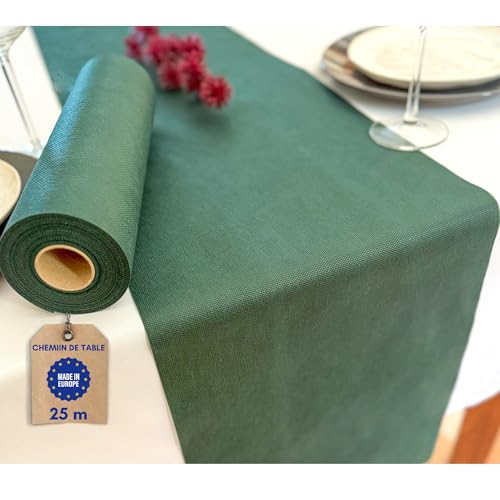 NATUARTE, Chemin de Table de Vert foncé, Rouleau de Tissu Intissé de 25 mètres x 30 cm, Décoration de Table, Tissu Décoration Mariage, Baptêmes,...