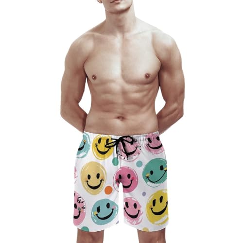 Men's Swim Trunks Pastel Color Smiley Face Quick Dry Beach Shorts Mesh Lined Swimming Shorts with Pockets2