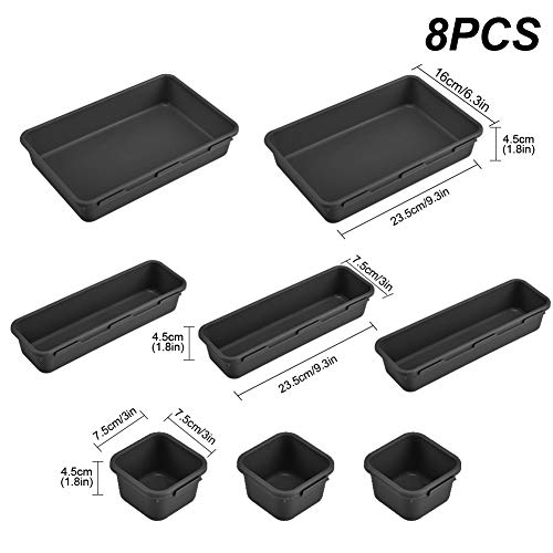 Lade-organizers, 8 stuks plastic ladeverdelers, lade-organizers, verdelers met 3 maten voor bureau opbergbakken voor… - Image 3