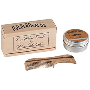 Schnurrbartwachs und ökologischer Holzkamm. Holen Sie sich das beste Bartwachs-Set mit einer ökologischen Holzbürste zum besten Preis