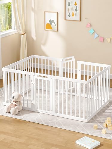 VBABY Corralito para bebés y niños pequeños, corralito de plástico para bebés de 6 a 12 meses, 10 paneles, valla de bebé para interiores y exteriores, 59 x 41 pulgadas, color blanco
