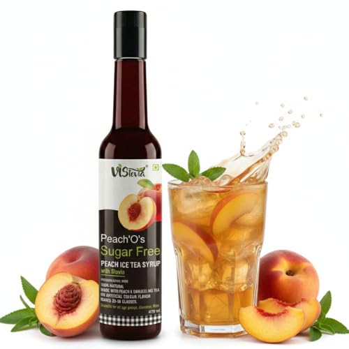 Image of VISTEVIA Sugar Free Peach Iced Tea Syrup,Diabetic And Keto Friendly - Sweetened Naturally With Stevia - Contains Real Peach Puree And Darjeeling Tea,Delicious To Taste,(470m) Serves 25-30 Glasses