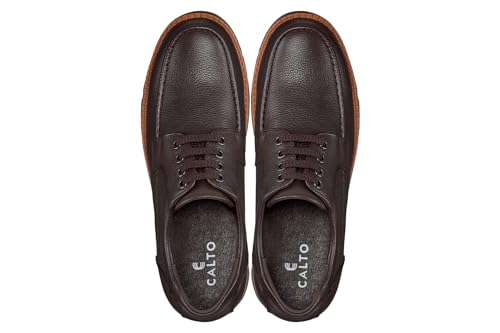 Image of CALTO Men's Invisible Height Increasing Elevator Shoes - Dark Brown Pebble Grain Leather Lace-up Casual Shoes - 3 Inches Taller- G63811 - Size 7 D(M) US