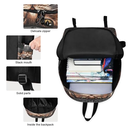 Backpack Lunch Box Set Large Capacity Travel Backpacks and Insulated Lunch Bag for Commute Hiking Picnic Viking Cat Print3