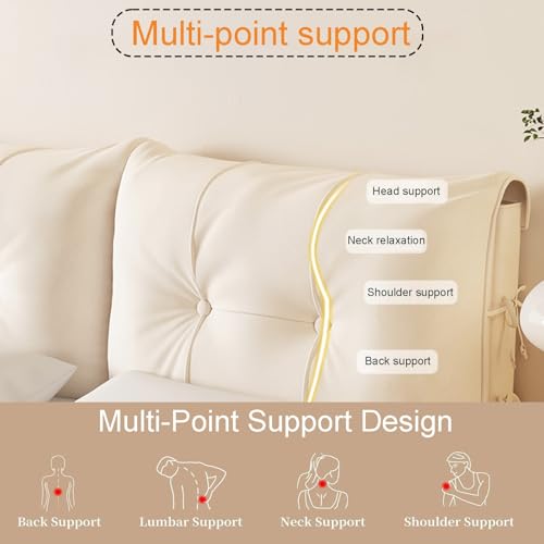 Almohada tapizada para cabecera con correas extraíbles, respaldo de pared, lavable, con bolsillo para teléfono, cojín de posicionamiento de apoyo (negro, 135 x 60 x 12 cm)