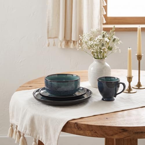 Image of Ceramic Dinnerware (16 pcs) Serve 4 people, Plates and Bowls Sets,Handmade Reactive Glaze Dishes Set,Chip Resistant and Scratch Resistant,Dishwasher, Microwave Safe